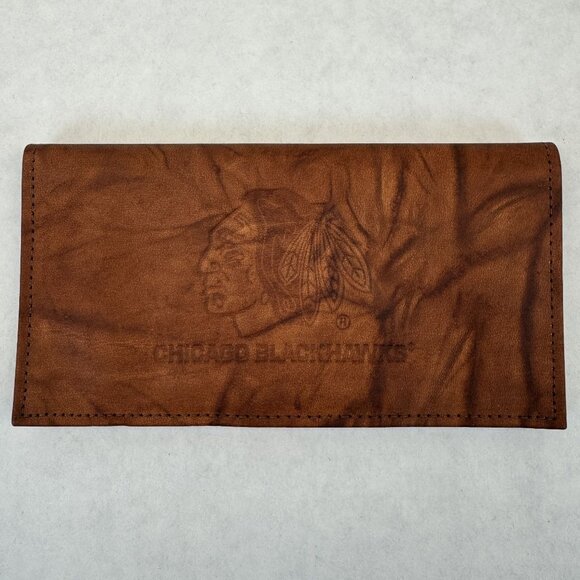 Chicago Blackhawks Rico Genuine Leather Checkbook Cover Wallet NHL Embossed NEW - Picture 1 of 11